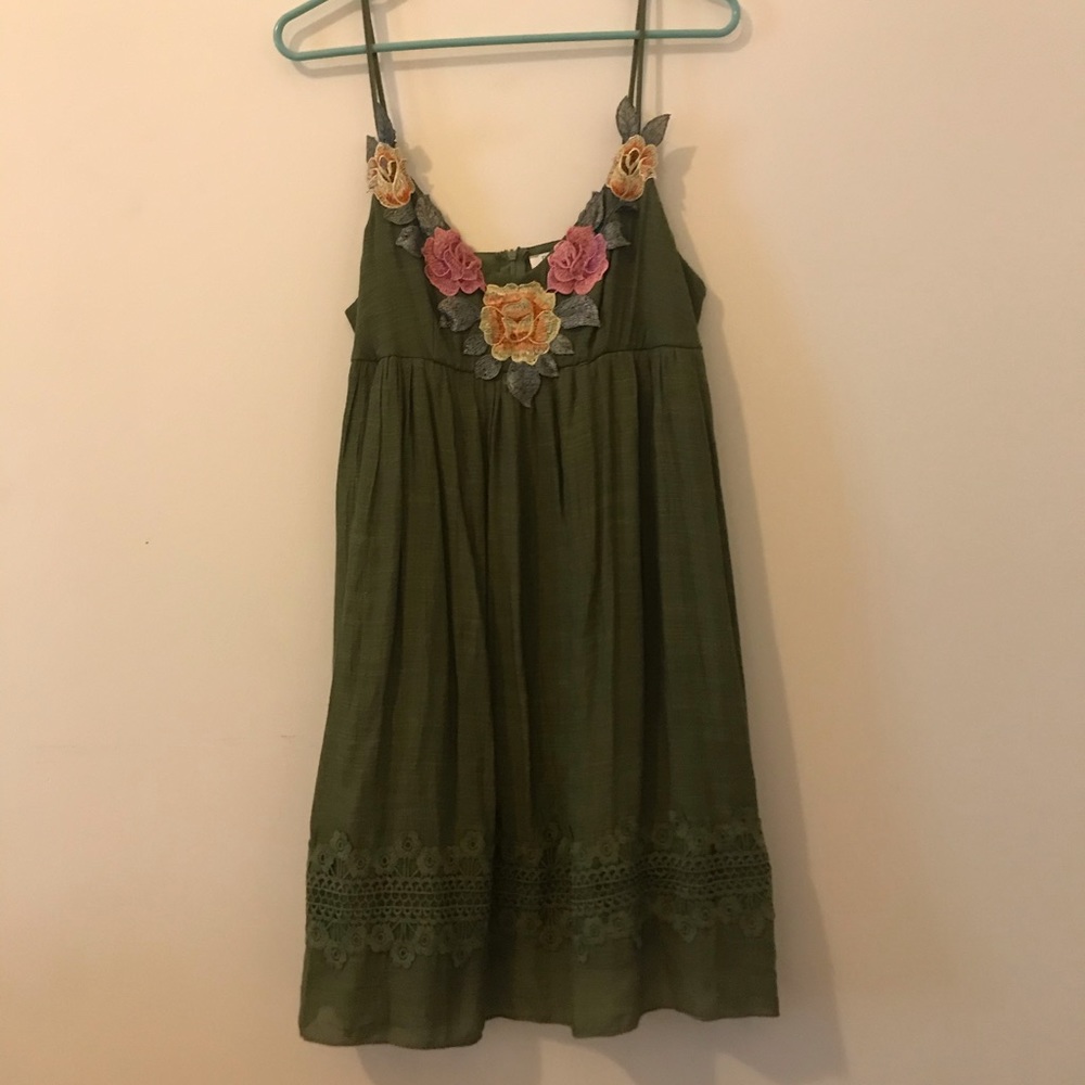 Green embroidered floral top dres